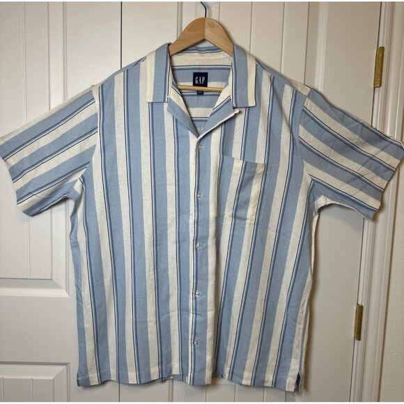 Gap Blue & White Striped Short Sleeve Button-Up Shirt Size XL, NEW - Picture 3 of 10